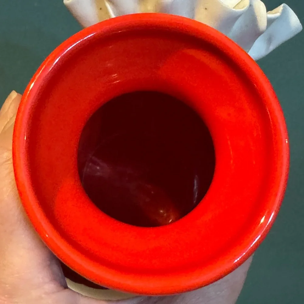 Anthropologie 3D White Poppy Red Ceramic Vase